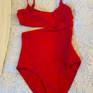 Sleek Red One-Shoulder Swim Bodysuit